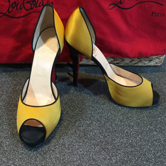 Christian Louboutin Mustard-Gold and Black Heels - Picture 2 of 16